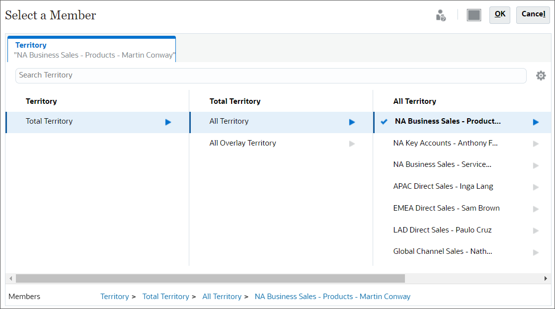Selecting territory members